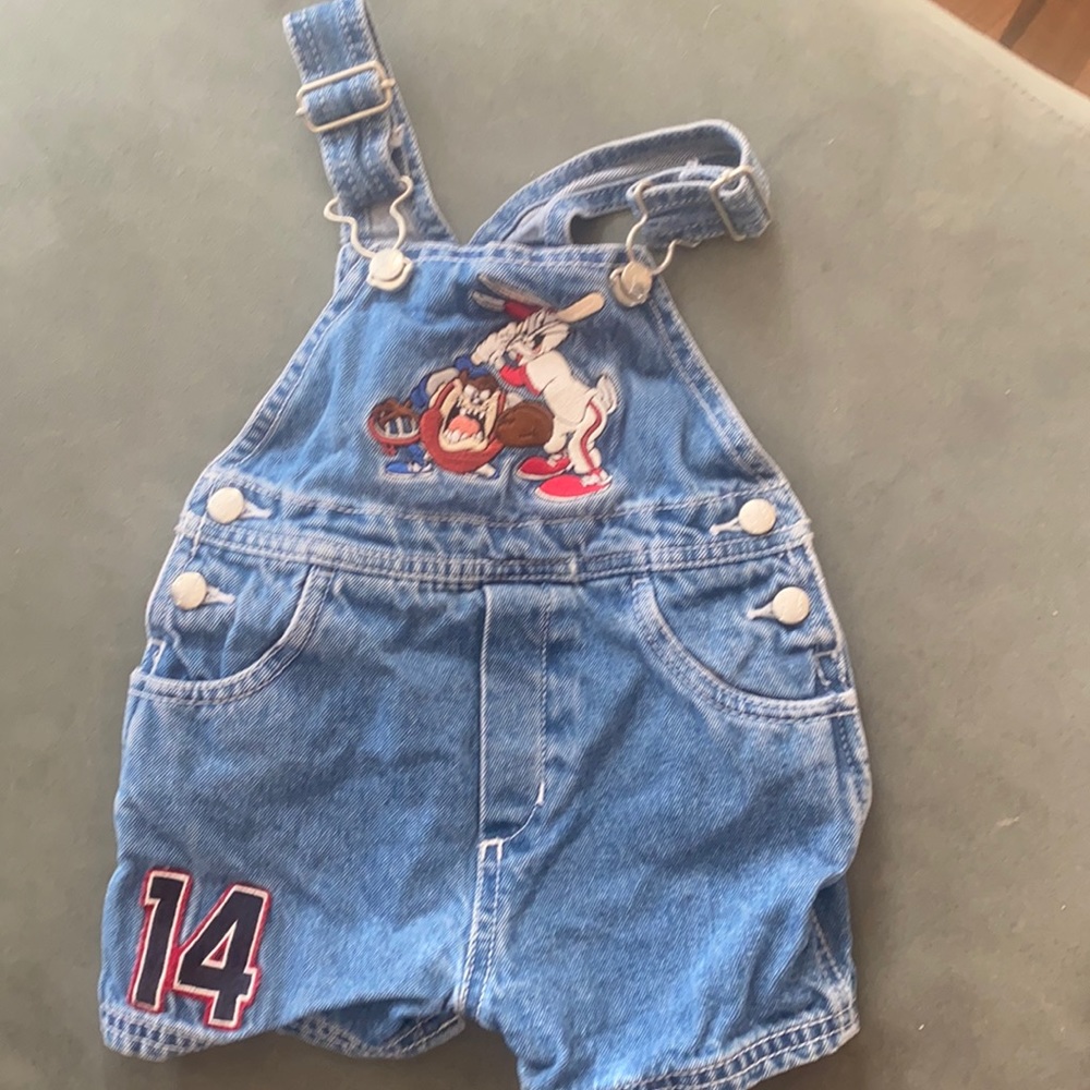 Bugs Bunny and Taz baseball theme overalls